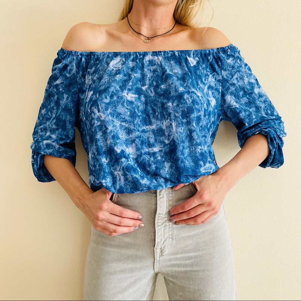 New Michael Kors Tie-Dye Long Sleeve Off the Shoulder Top - Picture 2 of 10